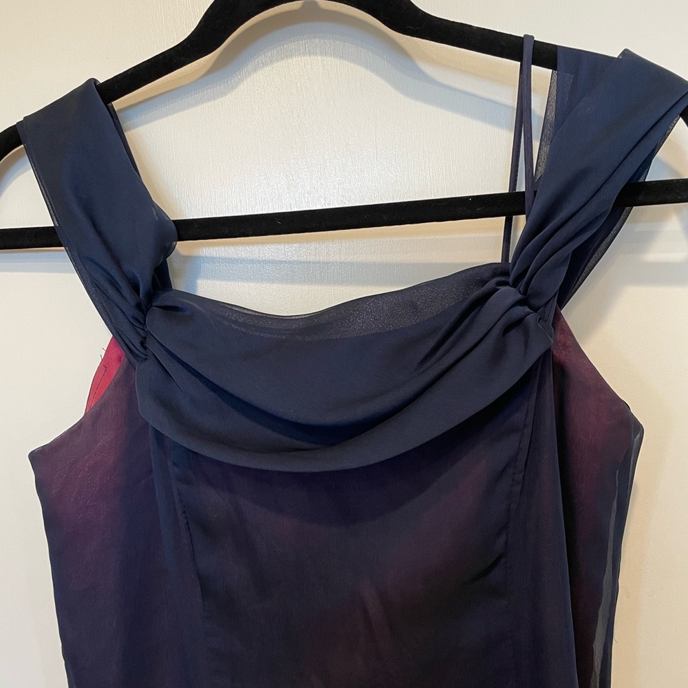 Formal, full length navy with maroon lining dress
